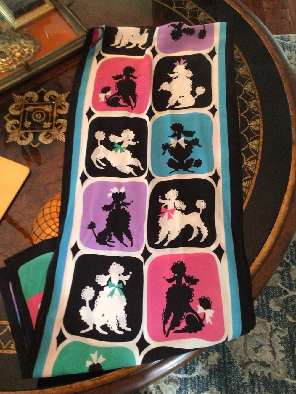 Bob Mackie 100% Silk Scarf with Multi-Color Poodle Pop Art
